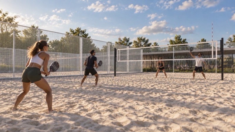 Quadras de beach tennis do Tennis Club, na areia junto ao lago