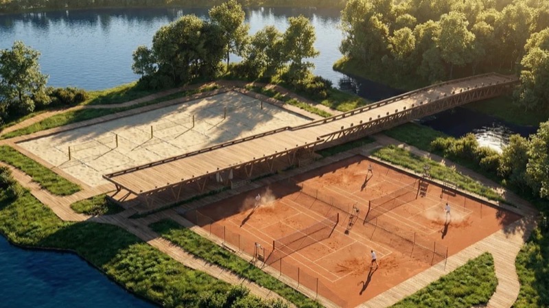 Vista aérea das quadras de saibro e de beach tennis do Tennis Club